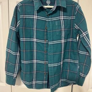 Boy’s Teal Plaid Button-down Shirt, size medium 8-10